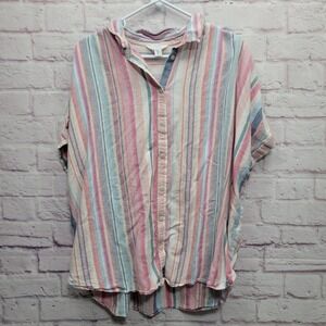 Time and Tru Striped Linen Button Down Shirt Womens XXL Breezy Minimalist Boho